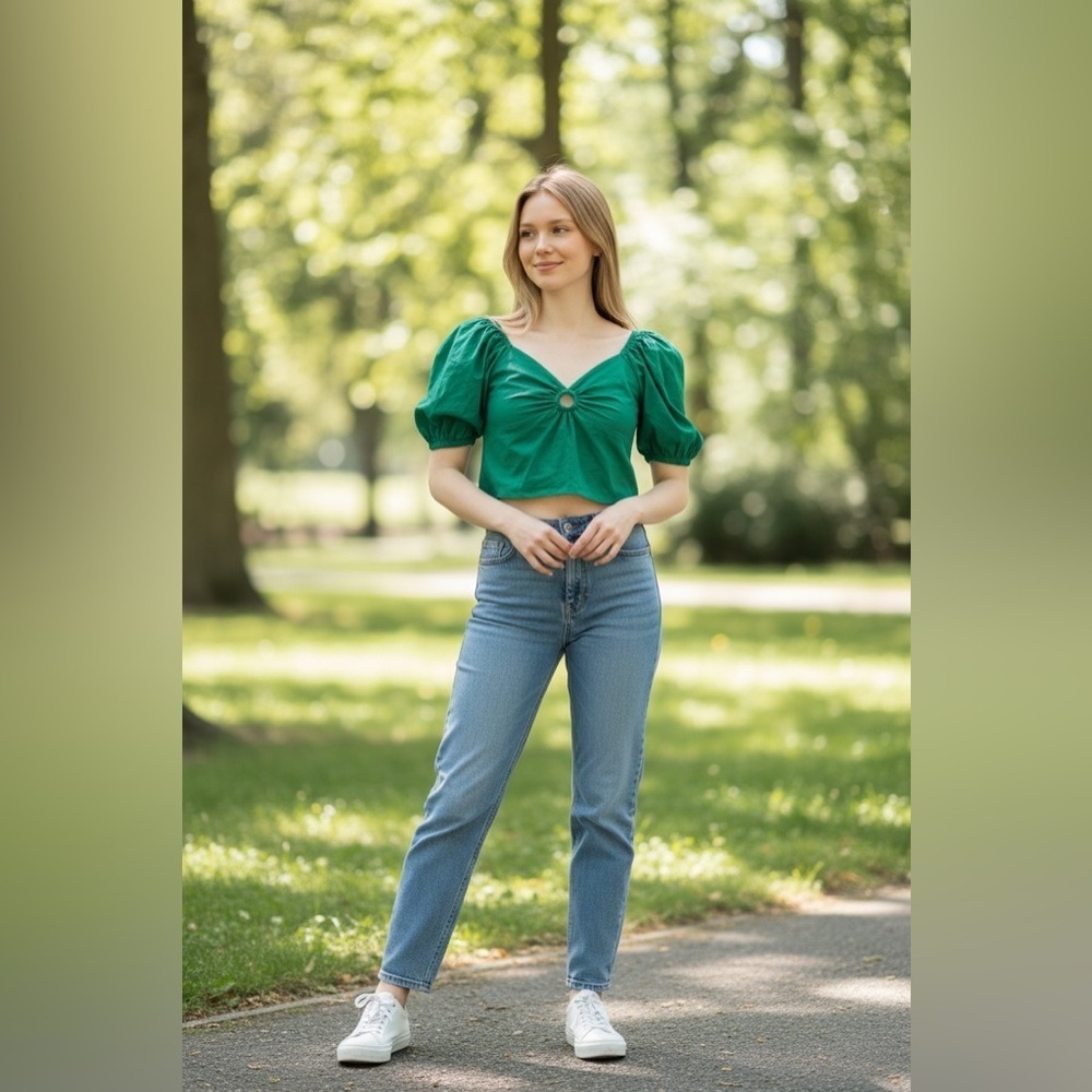 Sim & Sam Short Sleeve Crop Top Sizes Small Shady Green